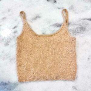 Kendall & Kylie Women's Knitted Faux Fur Crop Tank Top Tank Size XS
